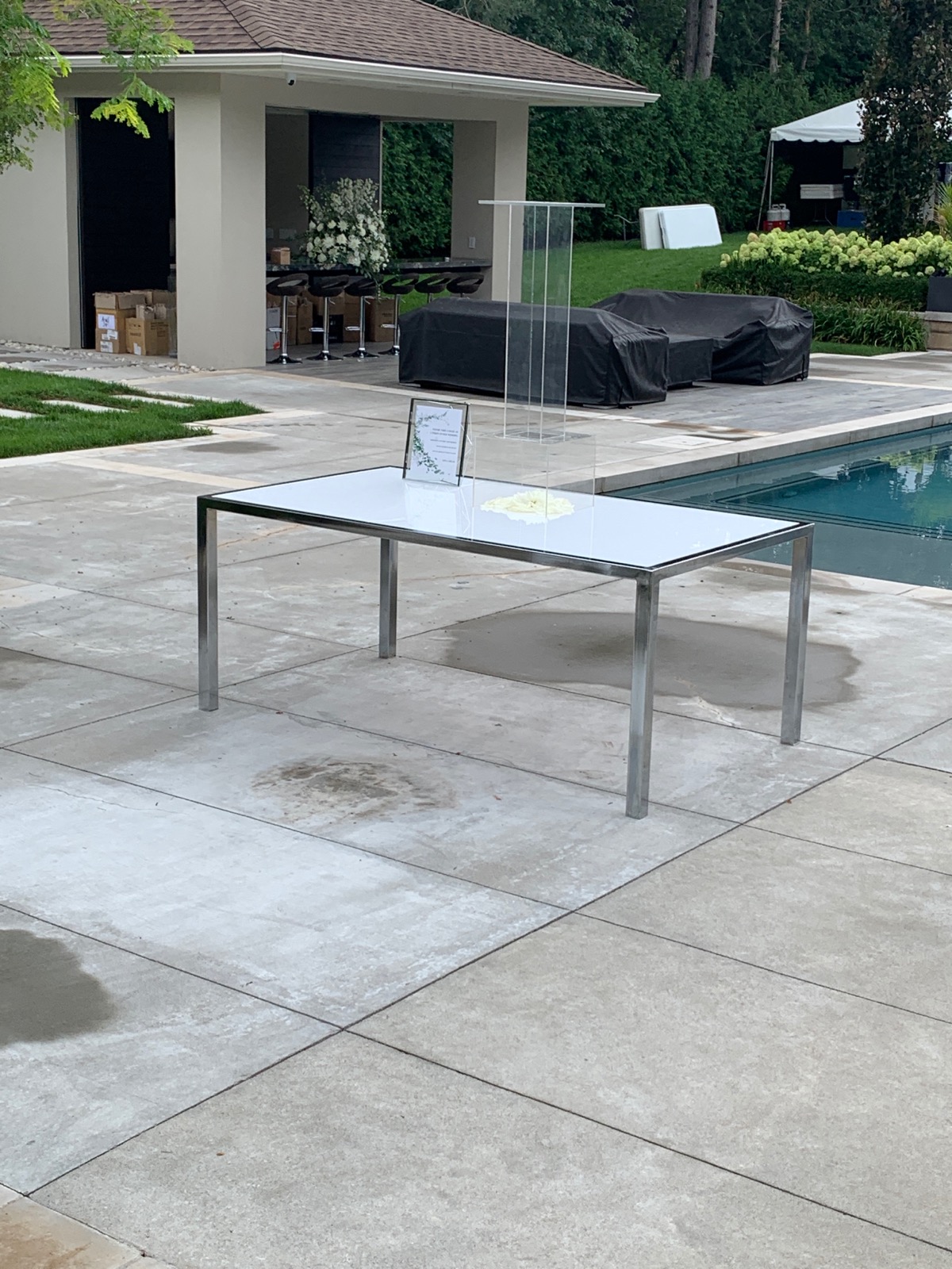 WHITE LUCITE DINING TABLE 6' X 42" WIDE