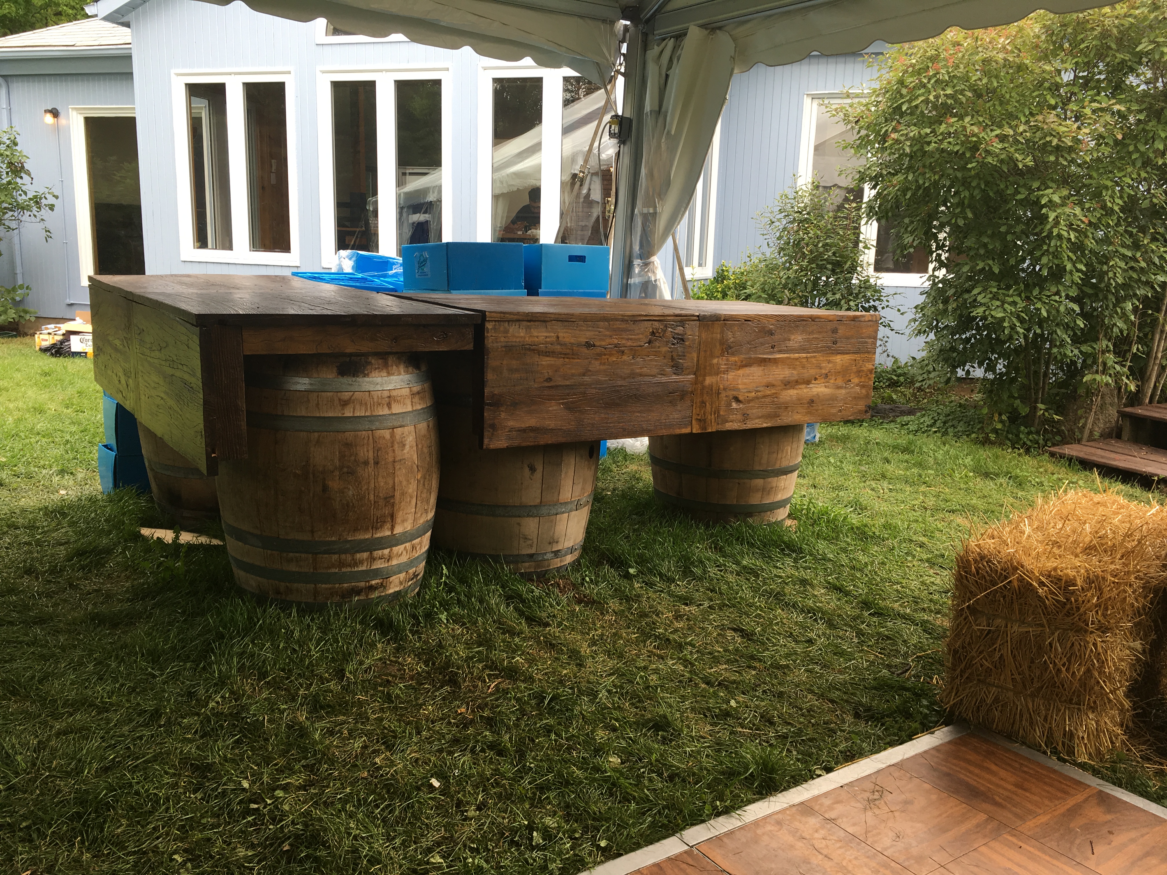 HARVEST 6 FT BAR TOP with 2 WINE BARRELS 