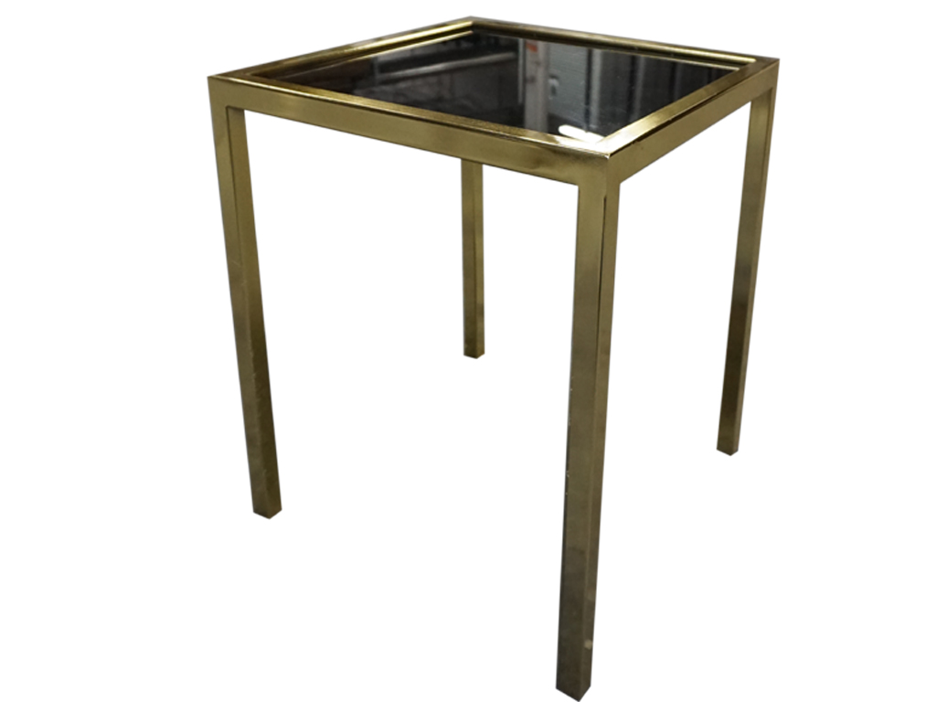 18" X 18" GOLD FRAME END TABLE WITH BLACK PLEXI